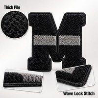 Grande Patch Lettre Chenille M 5 Pouces 3D Gonflée Brodé Noir Argent Gris Alphabet Thermocollant pour Sac à Dos Scolaire Personnalisé