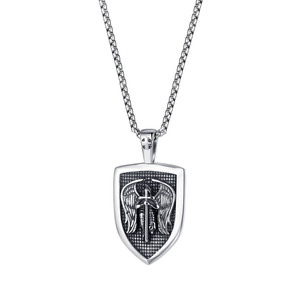 Gioielli Vintage in <span class=keywords><strong>acciaio</strong></span> inossidabile angelo di scudo ala croce collana uomo - Product Image 1
