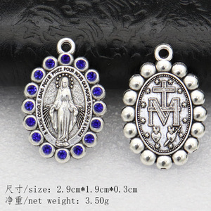 Colar de joias retrô DIY, pingente de prata da Virgem Maria, fio encerado com metal em formato de O. - Product Image 3