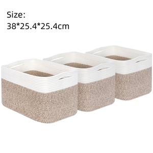 <span class=keywords><strong>Panier</strong></span> en corde de coton écologique tissé à la main, cubes de rangement rectangulaires modernes portables, organisateur de meubles pliable - Product Image 5
