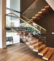 Escalier flottant moderne en chêne massif de 100 mm d'épaisseur avec garde-corps en verre pour appartement de haute qualité, escalier cantilever pour cuisine