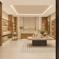 Vitrine de présentation de bijoux en bois naturel minimaliste avec éclairage LED, vitrine de vente au détail personnalisée pour la décoration intérieure de bijouterie de luxe
