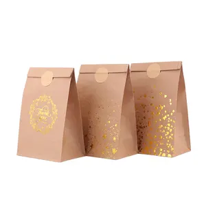 Sac en papier alimentaire Kraft avec logo personnalisé, sacs d'emballage de restauration rapide à emporter pour le déjeuner, couleur marron recyclé