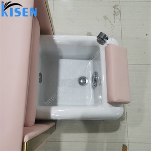 โต๊ะนวดเท้าสปาหรูหราทันสมัย Kisen สีชมพูอ่อน เก้าอี้นวดเท้าไฟฟ้าสำหรับเฟอร์นิเจอร์ร้านทำเล็บ - Product Image 3