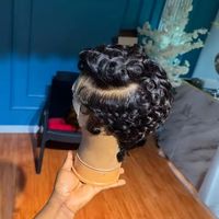 Perruques Courtes Bouclées Pixie Cut en Cheveux Humains avec Dentelle Frontale 13x4 pour Femmes - Modèle Lemoda