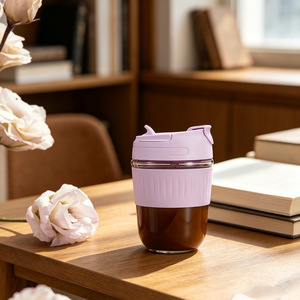 Dual Drink Glass Cup With Lid 350Ml Portable For Coffee And Water On The Go - Product Image 1