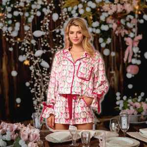 Loveda Custom Printed <b>Women's</b> Plus Size Casual Elegant V-neck Pajama Set Christmas Bow Long Sleeve Elastic Waist Spring - Product Image 2