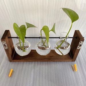 NEW Plant Terrariums Kit Tabletop Hydroponics Air Planter Holder With Glass Vase Metal Wood Swivel Stand for Home Office Decor - Product Image 3