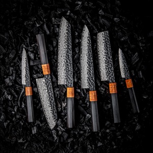 Hand Forged Damascus Santoku Chef Knife Hammered Texture Blade Ebony <b>Wood</b> Handle, Sharp Japanese Kitchen Knife for <b>Slicing</b> Meat - Product Image 4