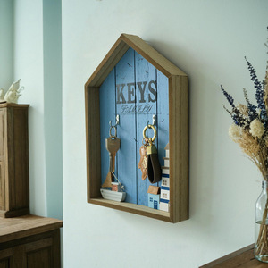 Porta Llaves de Estilo Mediterráneo, Organizador de Almacenamiento para Entrada, Montado en la Pared, con Forma de Casa de Madera Azul - Product Image 3