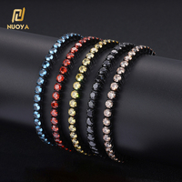 Bracelet Chaîne Tennis NUOYA pour Homme en Acier Inoxydable Plaqué Noir de Haute Qualité avec Zircons Cubiques Colorés 3mm/4mm/5mm Bijoux Hip Hop