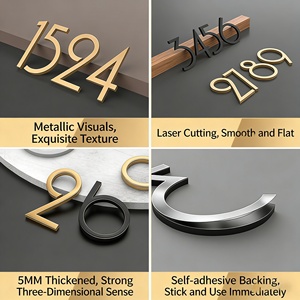 Numéro de <span class=keywords><strong>maison</strong></span> en acrylique auto-adhésif 3D découpé au laser avec finition métallique pour <span class=keywords><strong>maison</strong></span>, hôtel, bureau, appartement, villa, studio - Product Image 2