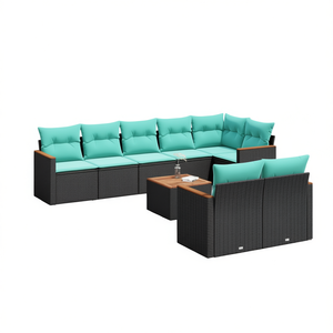 Black Poly <b>Rattan</b> Garden <b>Sofa</b> Set With Cushions Outdoor Furniture 9 Piece Garden Set - Product Image 1