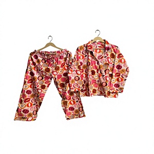 <b>Women's</b> Printed <b>Pajama</b> Set Full Length Loose Fit Turn-down Collar 100% Cotton Spring Casual Wear Fruits Pattern - Product Image 1