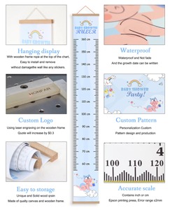<span class=keywords><strong>Tableau</strong></span> de croissance pour enfants avec motifs animaux, en toile amovible à suspendre au mur, avec boîte cadeau en bois - Product Image 3