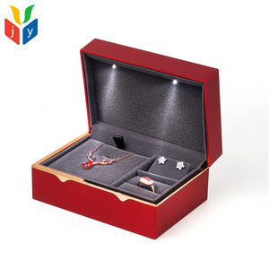Luxury Rectangle <strong>Painted</strong> <strong>Jewelry</strong> <strong>Box</strong> with LED Light Custom Logo Black Velvet Watch Couple Ring Set <strong>Jewelry</strong> <strong>Box</strong> - Product Image 2