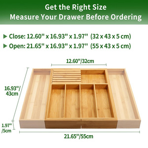 Bamboo Drawer Organizer Expandable <b>Storage</b> <b>Box</b> For <b>Kitchen</b> Knives And Silverware With Compartments 18L Rectangular - Product Image 4