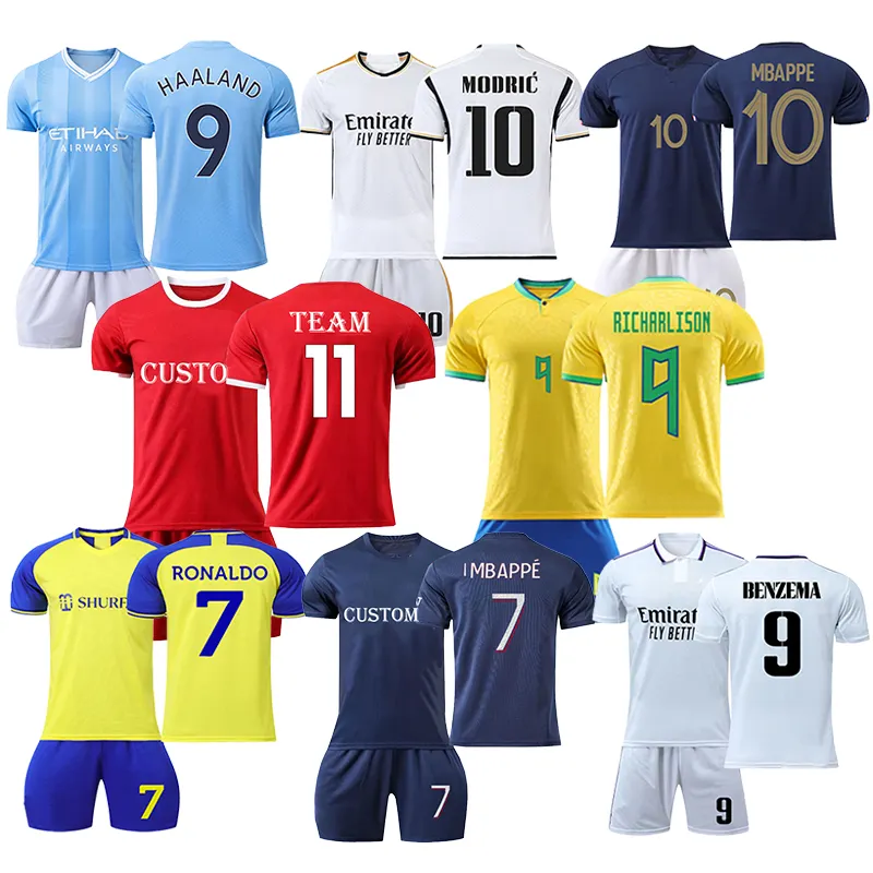 Atacado equipe clube personalizado futebol desgaste conjunto bordado futebol kit Original Tailândia qualidade Sublimated futebol jersey para homens