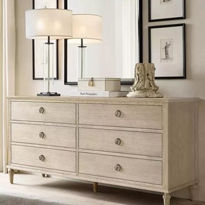 Solid Oak 6 Drawer Dresser French Vintage Carved Leg Chest of Drawers Indoor <b>Bedroom</b> <b>Storage</b> <b>Cabinet</b> Multiple Distressed - Product Image 4