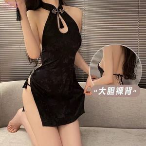 Sexy backless high-slit lingerie set with cutouts, Chinese cheongsam style, retro and alluring, hot bodycon uniform. - Product Image 4
