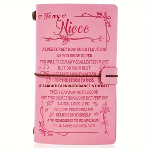 Journal à couverture en similicuir rose très vendu, <span class=keywords><strong>livre</strong></span> à écrire, 136 pages, avec emplacement pour cartes, sac de rangement gratuit - Product Image 3