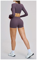Ensemble de yoga personnalisé, écologique, recyclé, imprimé à pois, manches longues, hauts de sport, shorts de fitness, leggings, séchage rapide, respirant