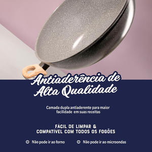 Wok de cerámica antiadherente de 34 cm con tapa de vidrio y mangos de madera para cocinas de gas e inducción - Product Image 5