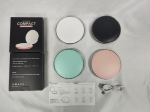<b>Compact</b> <b>Mirror</b> Round Plastic Double-Sided Lighted Foldable Makeup <b>Mirror</b> Mint Green Color - Product Image 6