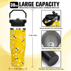 Custom Logo 30 oz <b>Bee</b> Tumbler with Handle <b>Gifts</b> for <b>Bee</b> Lover 30oz Stainless Steel Travel Cup Mug Water Bottle - Product Image 3