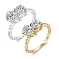 Bague Toi et Moi en Moissanite à deux pierres, en Argent 925 plaqué Or Blanc, taille Poire et Ronde, pour Mariage, Fiançailles ou Promesse, Cadeau pour Femme
