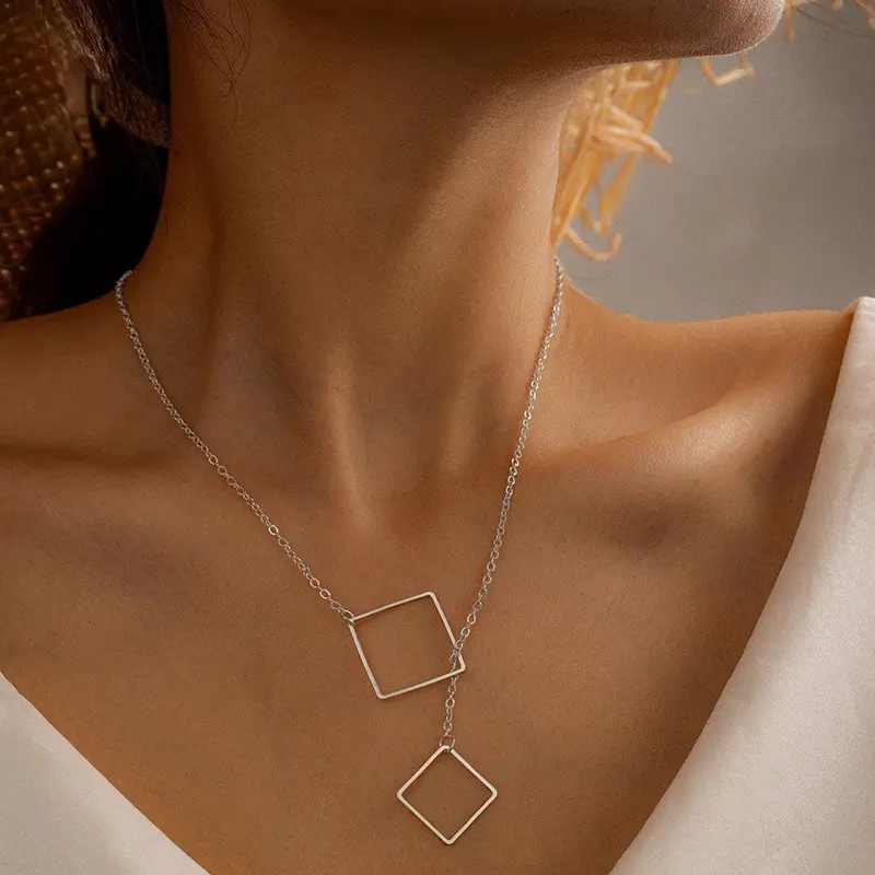 Square Pendant Necklaces Bohemian Clavicle Chain Fashion Choker Jewelry Accessory