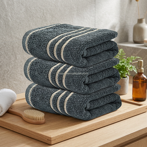 Serviette de toilette en coton premium gris foncé, toucher doux, tissu microfibre, pour hôtel, salle de bain, gym, spa et vente en gros - Product Image 6