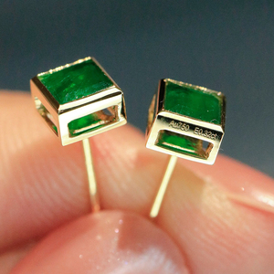 Aazuo 18K Solid Yellow Gold Square <b>Emerald</b> Cut <b>Stud</b> <b>Earring</b> Women's Minimalist Everyday Wear Jewelry Classic Real Gift Wedding - Product Image 3