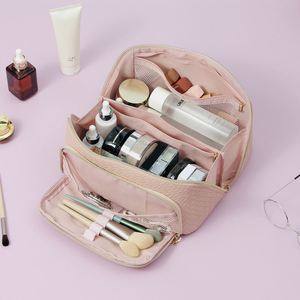 Sac de toilette en PU imperméable personnalisé, portable, ouvert à plat, avec poignée, grande capacité, organiseur de maquillage, sac de voyage pour maquillage - Product Image 5