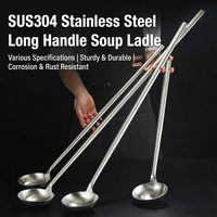 Louche à soupe et spatule de cuisine en acier inoxydable SUS304 de qualité alimentaire avec manche extra long, outils professionnels pour chefs de cuisine commerciale et restaurants