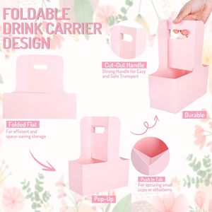 Sacs cadeaux roses pour la fête des mères, porte-gobelets avec poignée pour 2 tasses, emballage floral en kraft, boîte de rangement en papier, paniers - Product Image 6