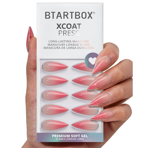 Uñas postizas 3D ombre rosa, de gel suave, de lujo, hechas a mano, con efecto degradado, medianas, estilo stiletto, a presión, al por mayor. - Product Image 1
