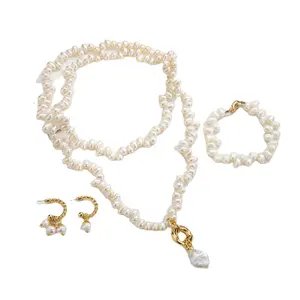 2022 new high quality Natural pearl designer hypoallergenic for women vintage necklace bracelet earrings gold plated jewelry set