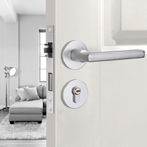 Silent Closing Deadbolt Room Door Aluminum Metal Lever <b>Handle</b> Indoors for Office Panel Mechanical Keys <b>Handle</b> <b>Lock</b> Set - Product Image 3