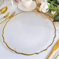 Assiette de présentation en verre transparent à bord doré pour mariage, avec motif tournesol unique et bord ondulé, pour la décoration de table