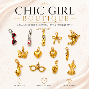 Boutique Chic Girl |   Pendentif en acier inoxydable plaqué or PVD 18 carats, motif cœur d'amour, nœud et rouge à lèvres, pour la création de bijoux féminins - Product Image 1