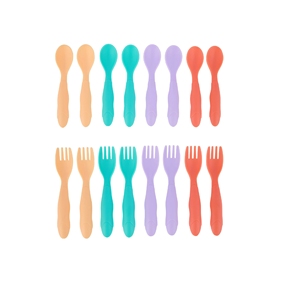 Ensemble de 16 fourchettes et cuillères en silicone réutilisables, pliables et portables, de qualité alimentaire, pour bébé - Product Image 1