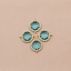 Topacio azul Piedra preciosa 17 mm Conectores redondos Doble fianza Chapado en oro para la fabricación de joyas Componentes de enlace - Product Image 1