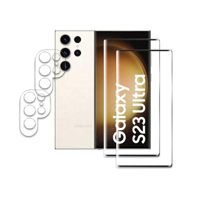 3D HD Clear Curved Cell Phone Full Glue Tempered Glass Camera Lens Screen Protector for Samsung Galaxy S23 Ultra
