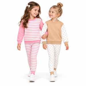 Ensemble de yoga rayé bleu pour filles, haut à manches longues et leggings taille haute, séchage rapide, tenue de sport, faible MOQ - Product Image 1