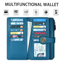 Cartera Larga de Mujer Personalizada de Piel Sintética con Textura Guijarro y Nylon, con Bloqueo RFID, Monedero con Cremallera, Tarjetero y Clutch Grande