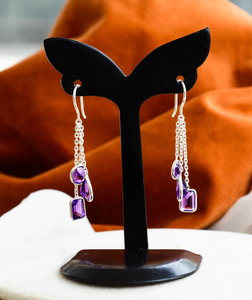 Pendientes de borla geométricos con amatista y borlas de estilo moderno para mujer - Product Image 4