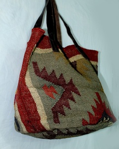 Great Price Handmade Tote Bag Women Cotton Jute with Leather <b>Strap</b> Vintage Style Open Closure Clutch <b>Shoulder</b> Bag for Daily use - Product Image 3