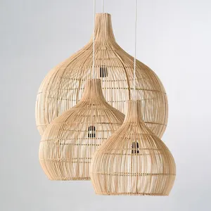 Natural Material Nest Shade Large Lampshade Pendant Rattan Lamp For Bar Restaurant