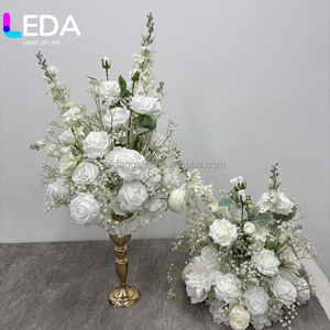 LEDA Boule de fleurs artificielles en soie de rose de haute qualité de 50 cm, décoration de table de mariage, centre de table rond blanc - Product Image 6